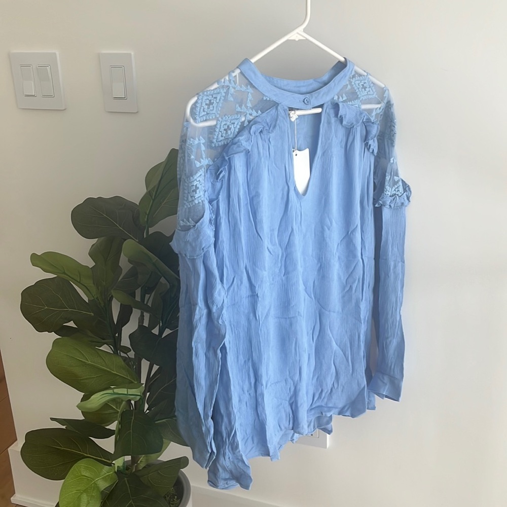 NWT blue sheer cold shoulder blouse